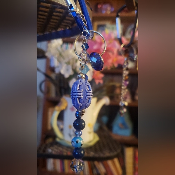Blue Beaded Hand Crafted Keychain - Picture 4 of 7